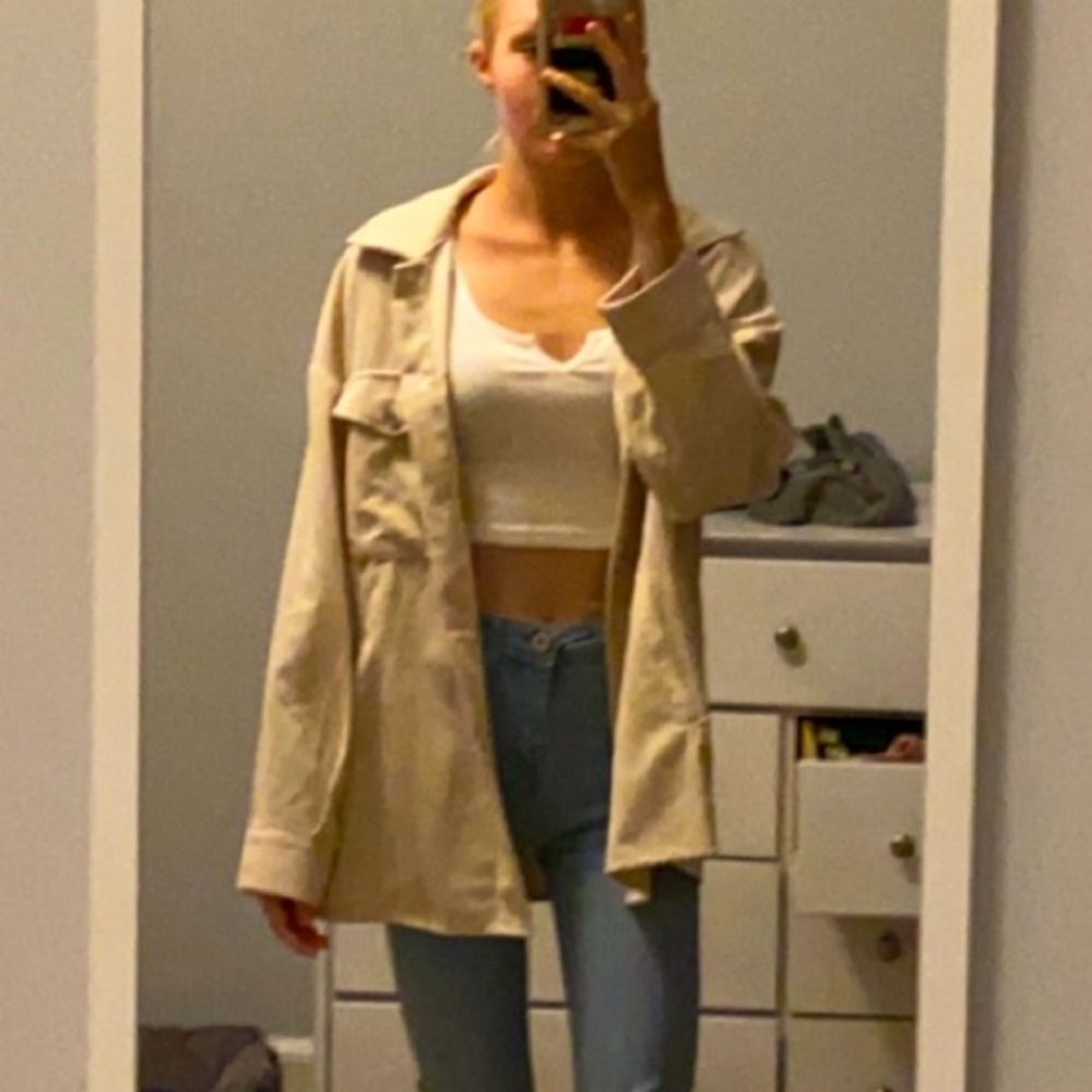 Beige ribbed “Shacket” size medium from SHEIN